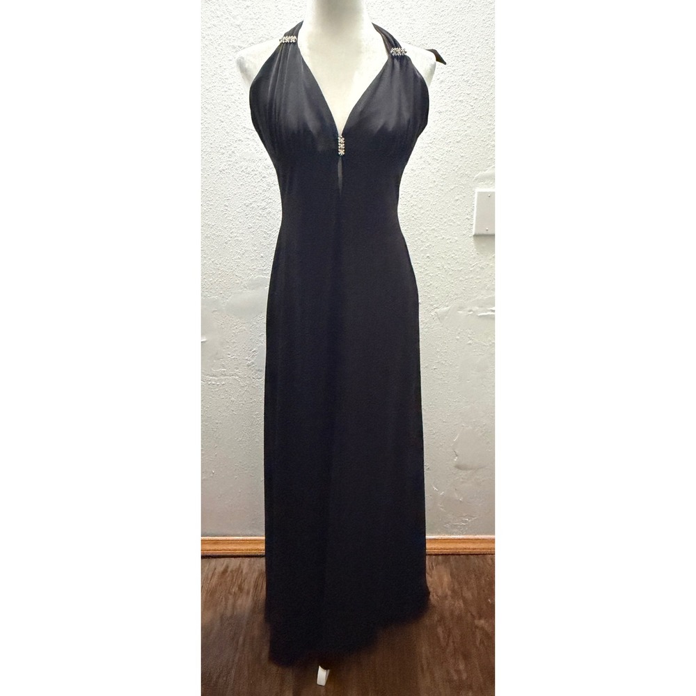 Vintage Blondie Nite Linda Bernell Black Halter Rhinestone Gown Juniors 13